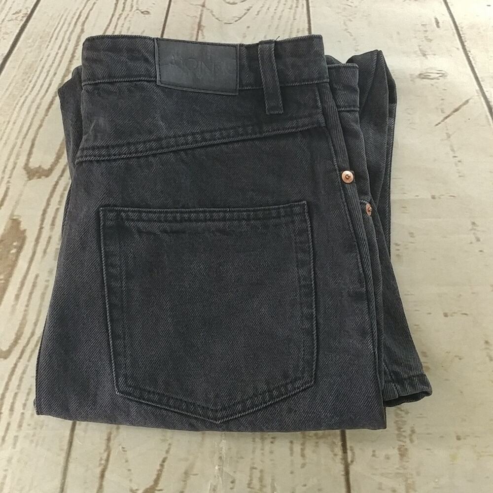 Monki Denim Maxi Skirt With Front Split Distressed/Washed Black